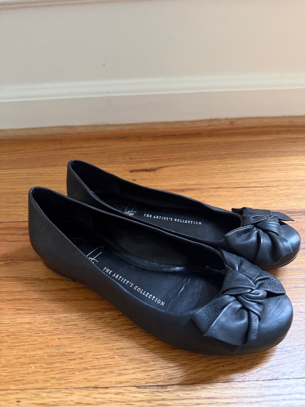 Franco Sarto Leather Bow Ballet Flats Black Size 4.5